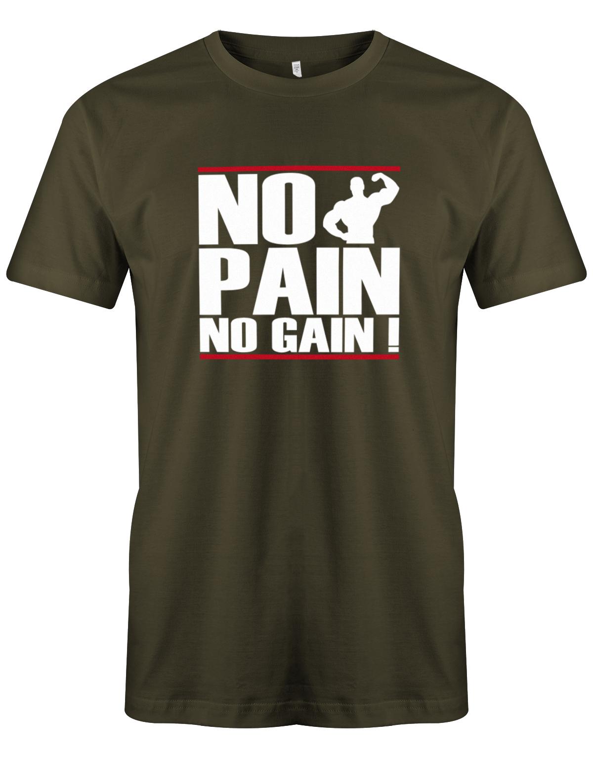 No-Pain-No-Gain-Bodybuilder-Shirt-Herren-Army