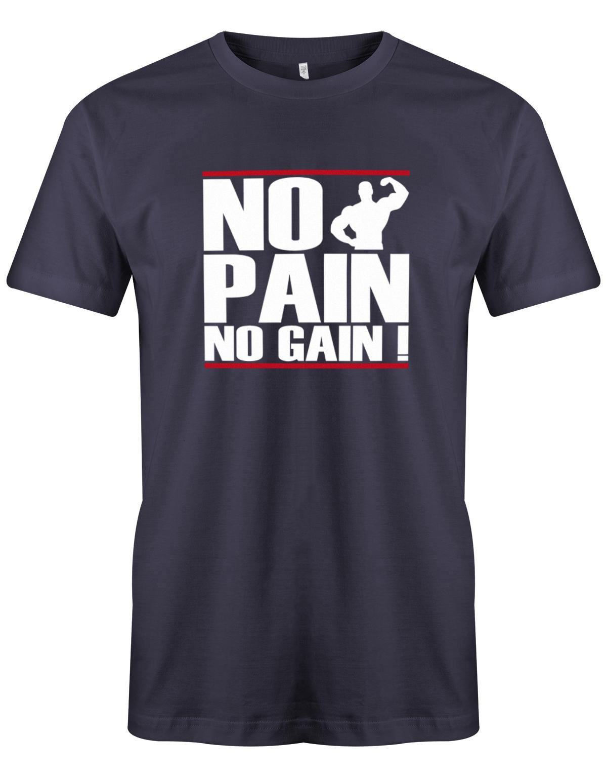 No-Pain-No-Gain-Bodybuilder-Shirt-Herren-Navy