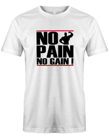 No-Pain-No-Gain-Bodybuilder-Shirt-Herren-Weiss