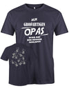 Opa T-Shirt – Nur großartigen Opas wird auf den Rücken geklopft – auf dem Rücken viele kleine Handabdrücke Navy