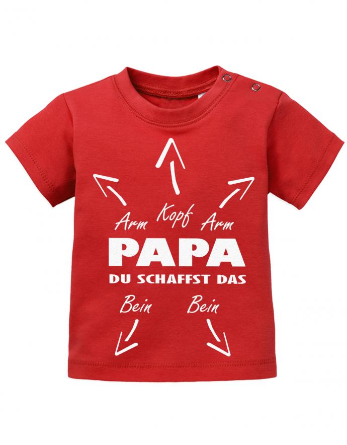 Lustiges süßes Papa Hilfe Baby Shirt Papa du schaffst das mit Pfeilen werden Arme Beine und Kopf markiert. Rot