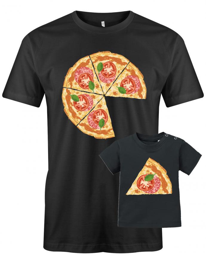 Pizza-Papa-Kind-Herren-Baby-Set-Shirt-Schwarz