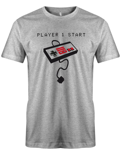 Player-1-Start-Game-Controller-Herren-Shirt-Grau