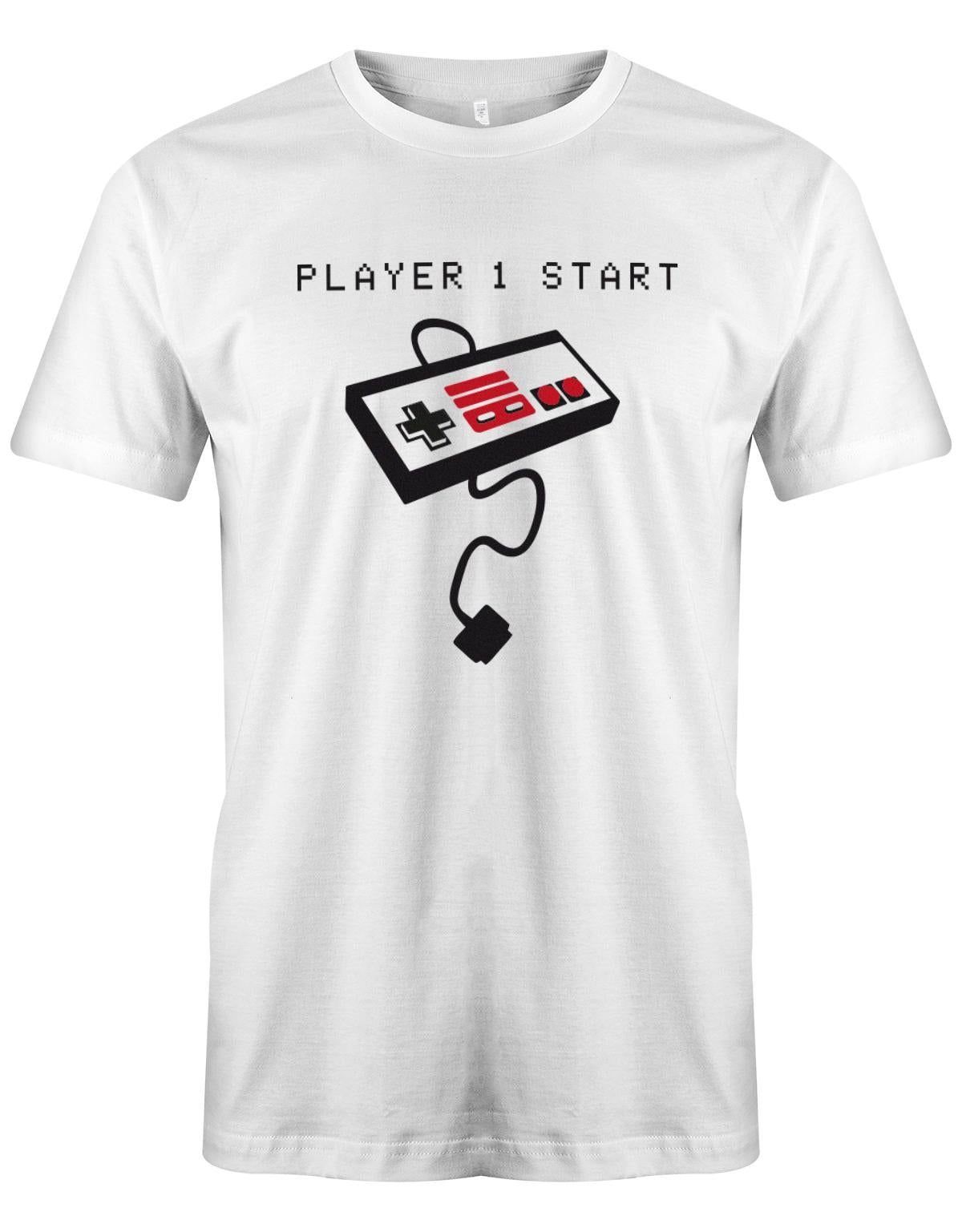 Player-1-Start-Game-Controller-Herren-Shirt-Weiss