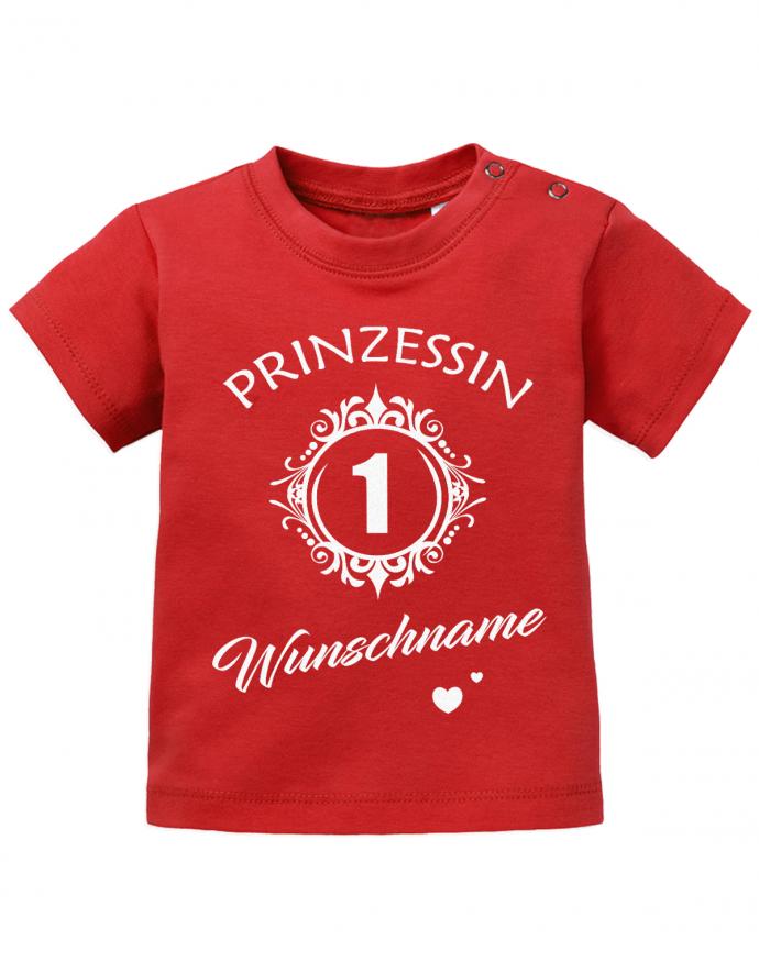 Prinzessin-1-Geburtstag-Wunschname-Baby-T-Shirt-rot
