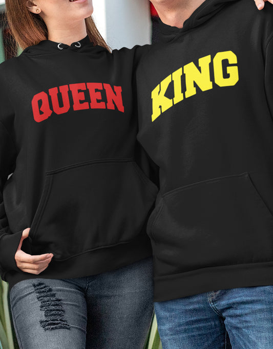 King und Queen Block Style Couple Partner Hoodie