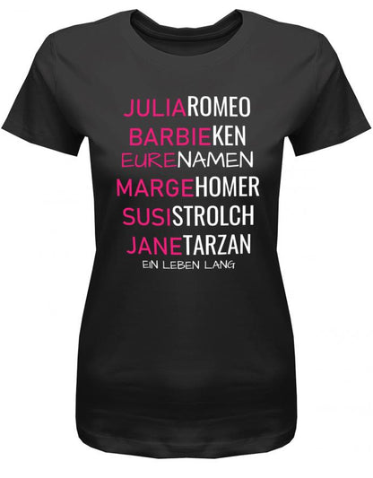 Rome-und-Julia-Barbie-und-Ken-Couple-Wunschnamen-Damen-T-Shirt-schwarz