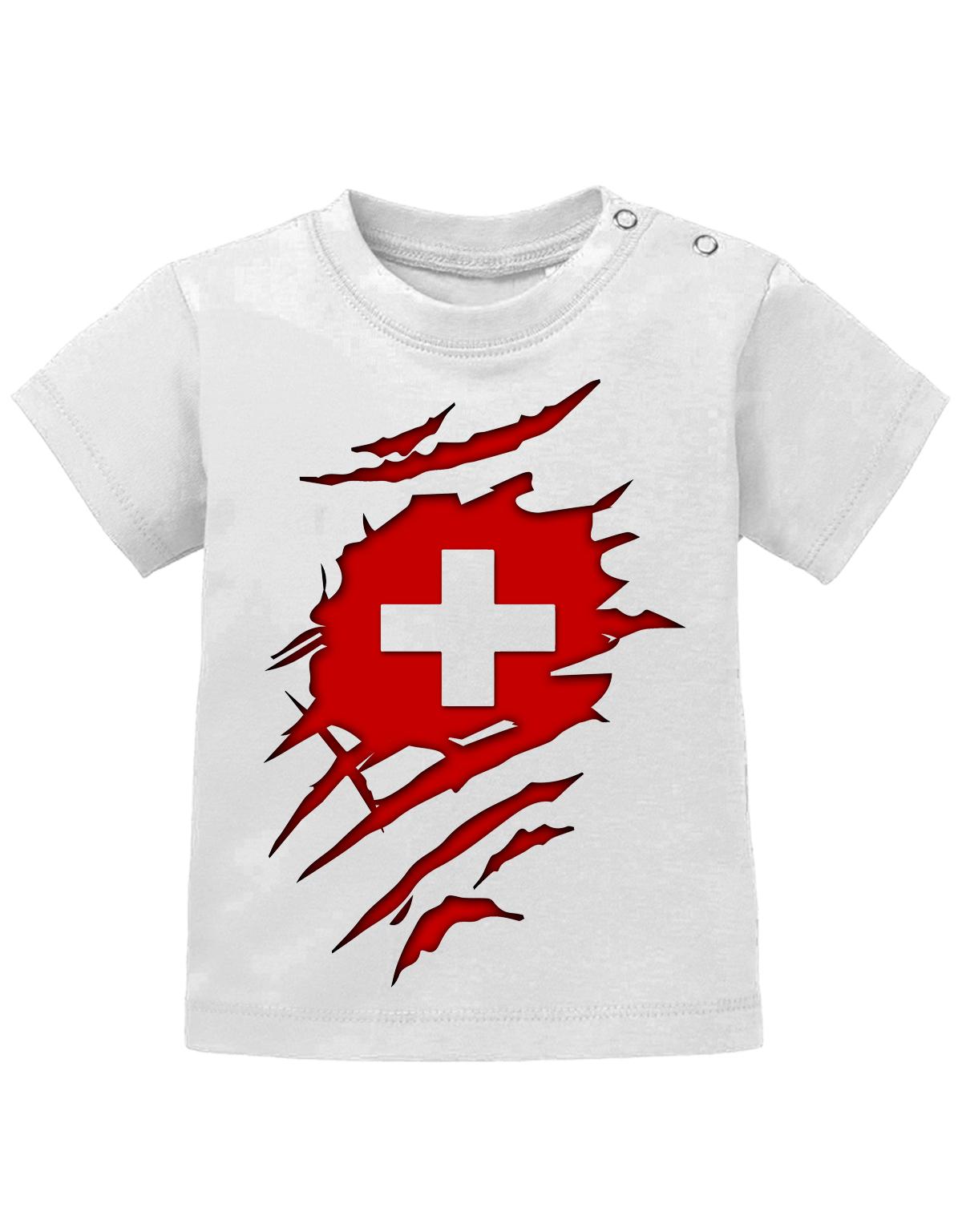Schweiz T Shirt für Junge und Mädchen. Schweizer Flagge Design aufgerissen, damit man sieht, dass ein Schweizer im Shirt steckt.