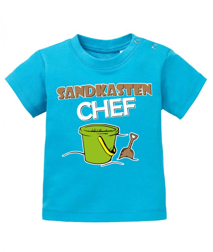 Lustiges Sprüche Baby Shirt Sandkastenchef mit Eimer und Schaufel Blau