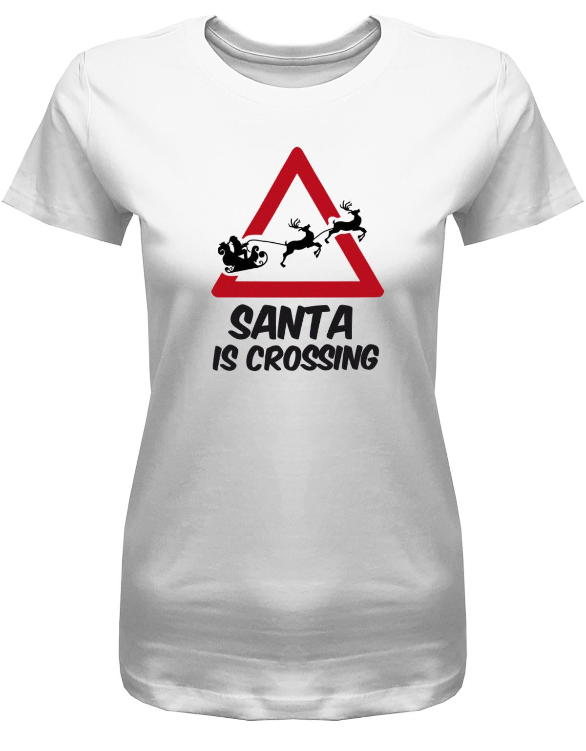 Santa-is-Crossing-Damen-Shirt-Weihnachten-Weiss