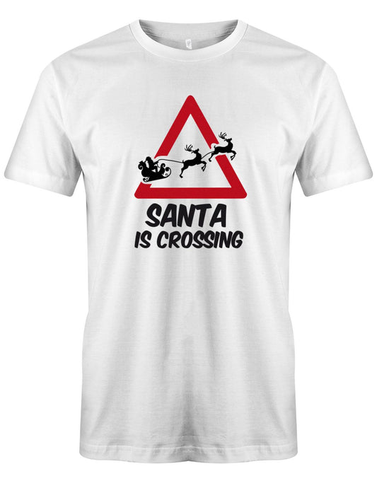 Santa-is-Crossing-Herren-Shirt-Weihnachten-Weiss
