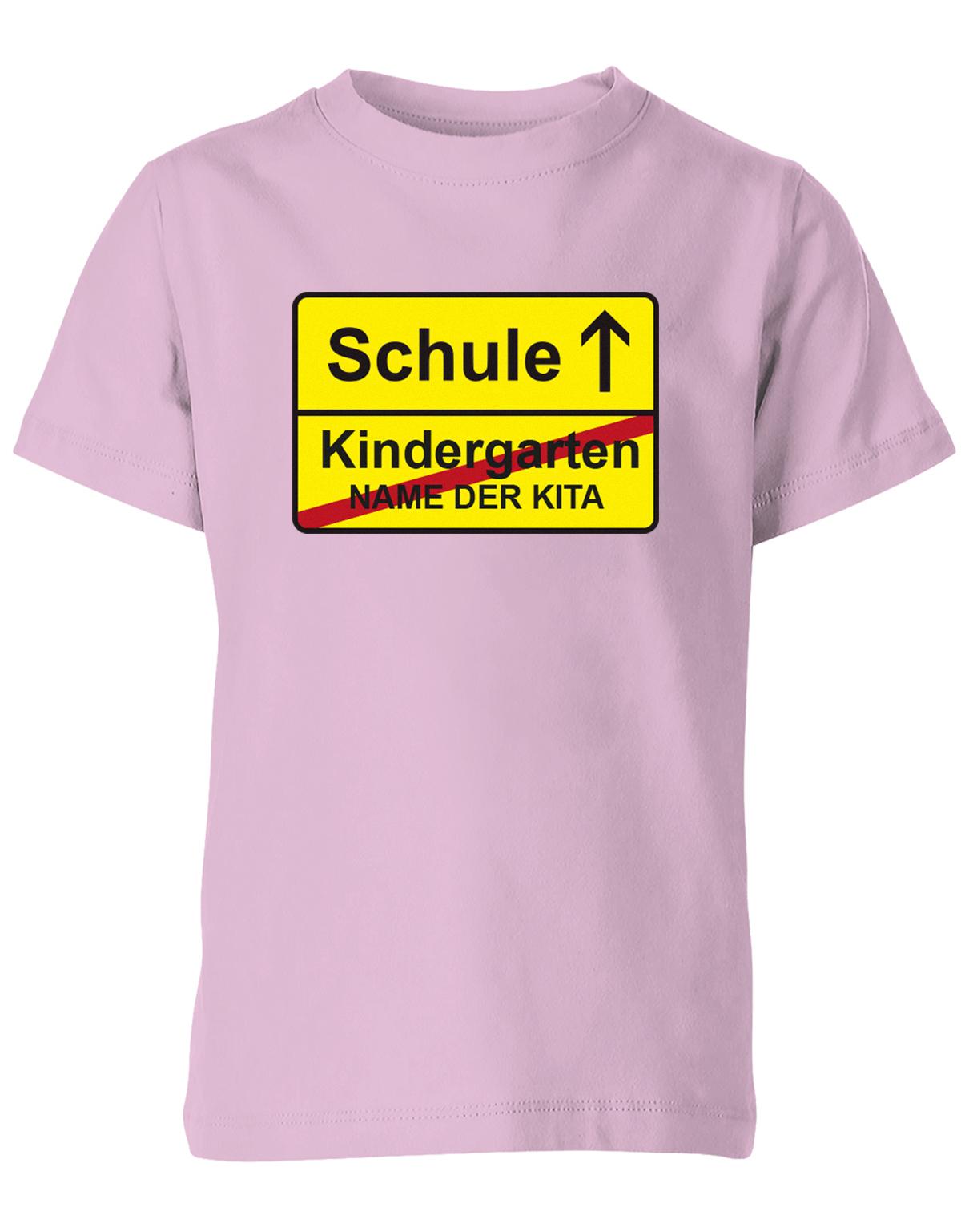 Schule-Kindergarten-ortsschild-Name-der-Kita-Kinder-Shirt-Rosa