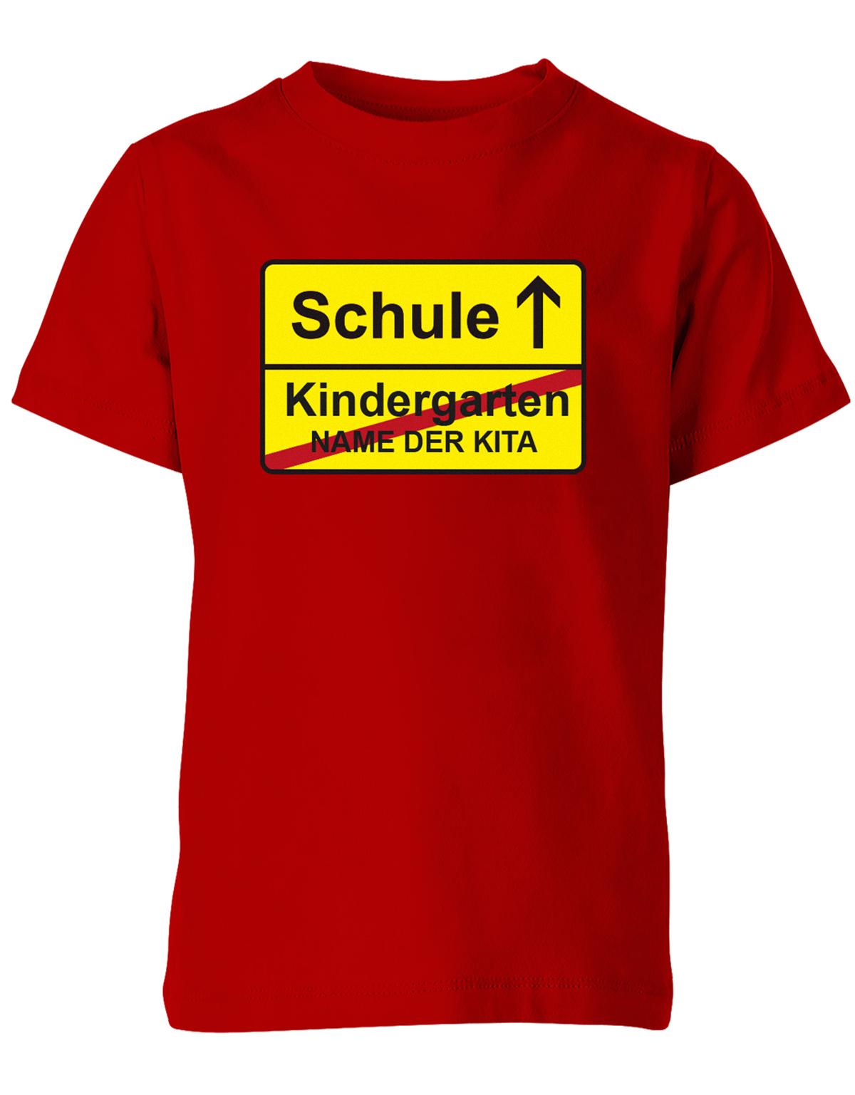 Schule-Kindergarten-ortsschild-Name-der-Kita-Kinder-Shirt-Rot