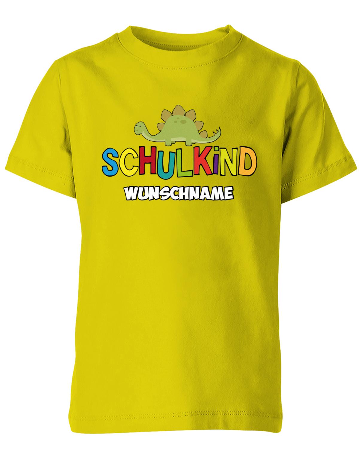 Schulkind - Dino - 1. Klasse Geschenk zur Einschulung mit Name - Kinder T-Shirt Gelb