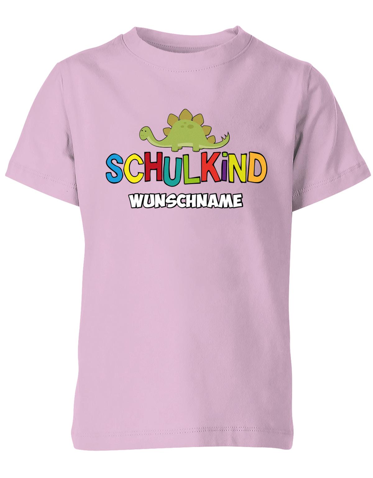 Schulkind - Dino - 1. Klasse Geschenk zur Einschulung mit Name - Kinder T-Shirt Rosa