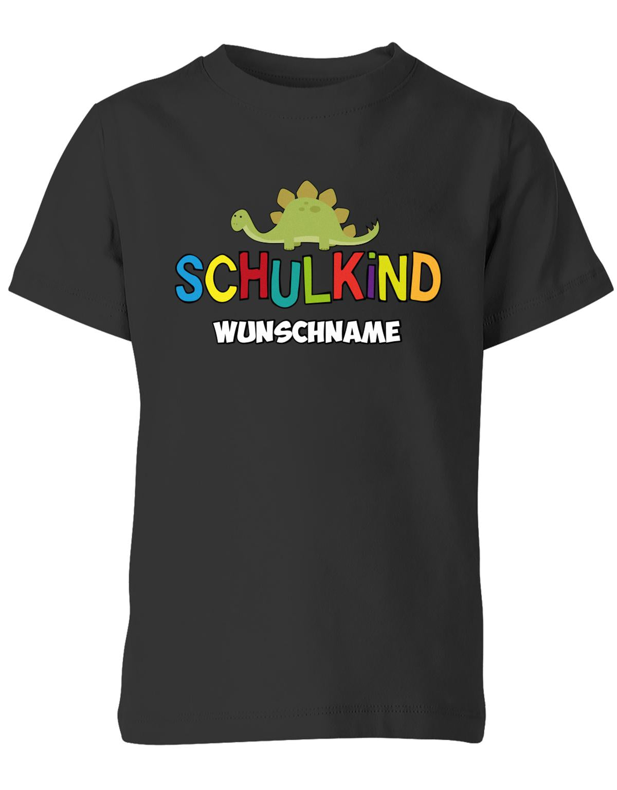 Schulkind - Dino - 1. Klasse Geschenk zur Einschulung mit Name - Kinder T-Shirt Schwarz