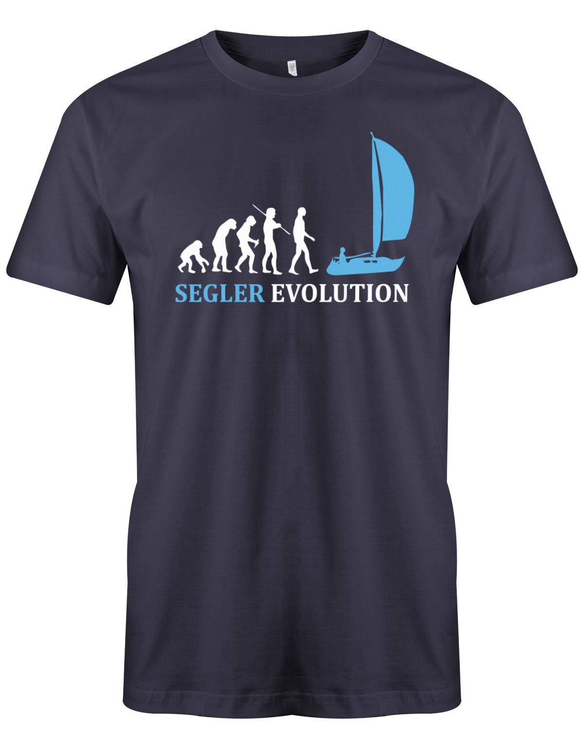 Das Segler t-shirt bedruckt mit "Die Segler Revolution vom Affen zum Segler". Navy