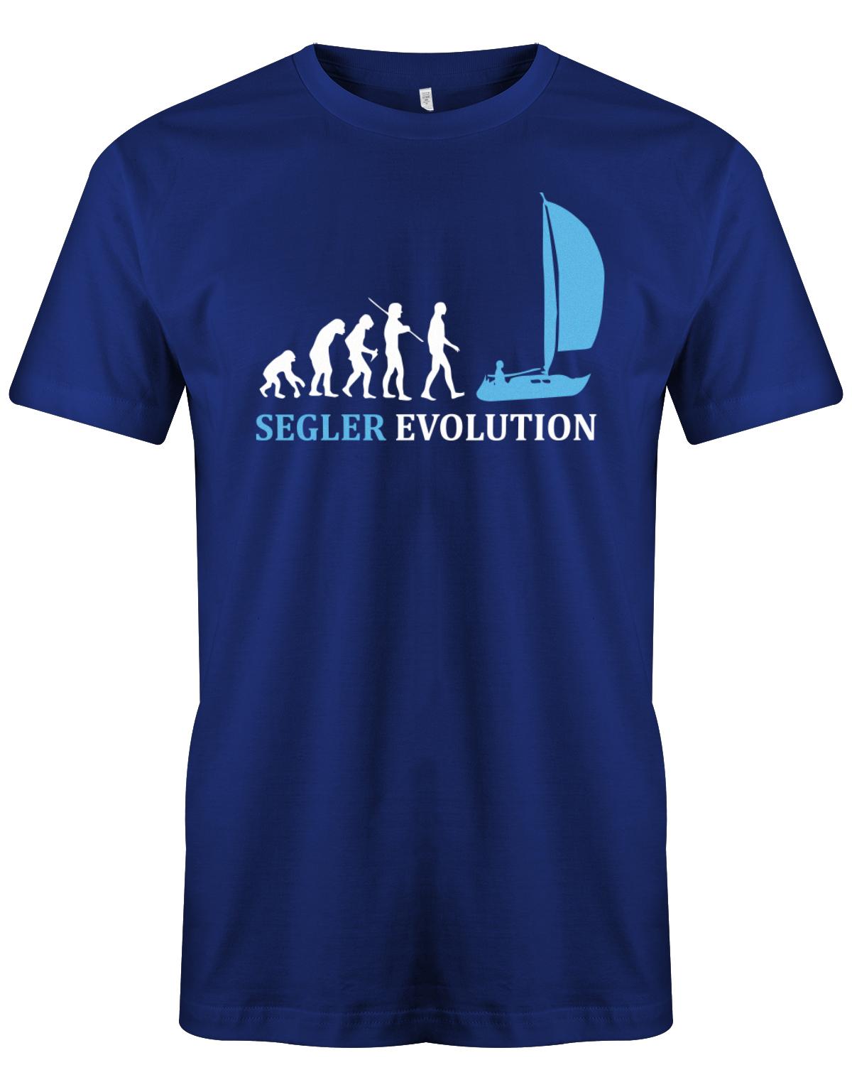 Das Segler t-shirt bedruckt mit "Die Segler Revolution vom Affen zum Segler". Royalblau