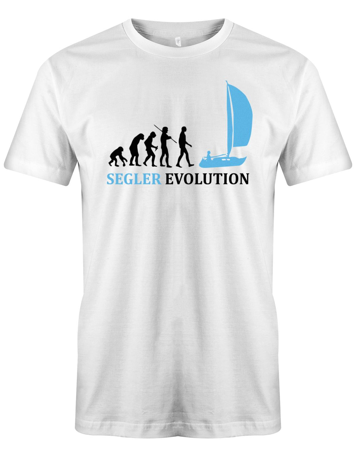 Das Segler t-shirt bedruckt mit "Die Segler Revolution vom Affen zum Segler". Weiss