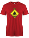 Das lustige Segler t-shirt bedruckt mit "Achtung Schild Segler Crossing mit Segelboot". Rot