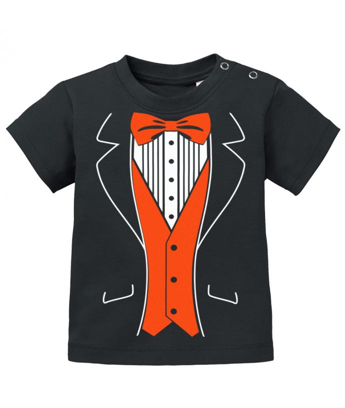 Schickes elegantes Baby Shirt Anzug Smoking Design mit Fliege. orange