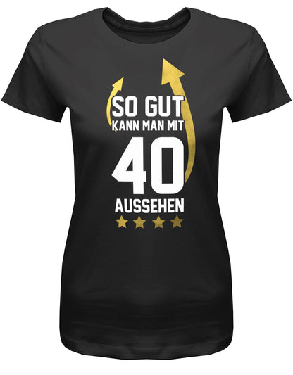 Lustiges T-Shirt zum 40 Geburtstag für die Frau Bedruckt mit So gut kann man mit 40 Jahren aussehen! Sterne und Pfeile. Das T Shirt 40 Geburtstag Frau Lustig ist eine super Geschenkidee für alle 40 Jährigen. Geschenk zum 40 geburtstag Frau ✓ 1983 geburtstag Frau ✓ 40 Geburtstag tshirt ✓ shirt geburtstag 40 Schwarz