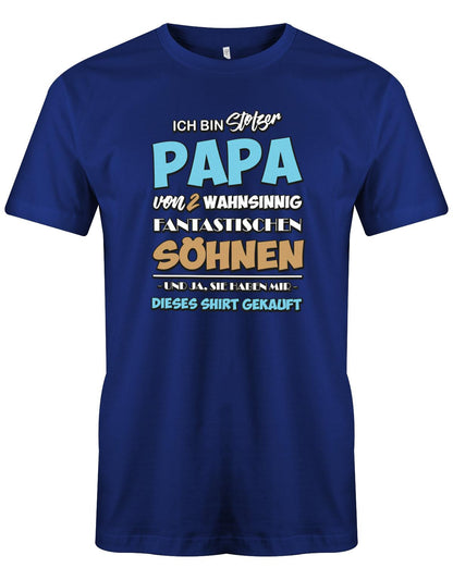 Stolzer-papa-von-2-S-hnen-Papa-Shirt-Royalblau