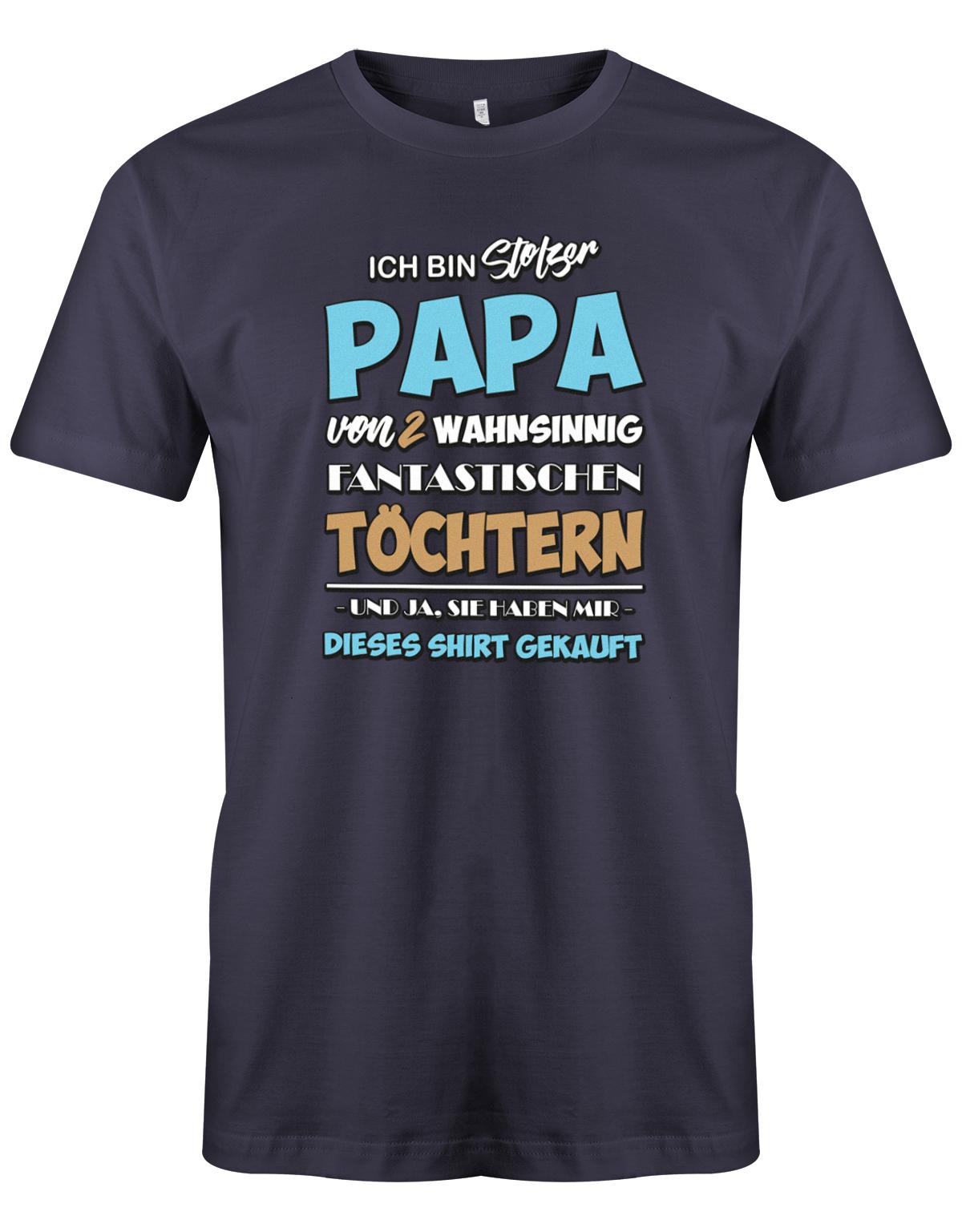Stolzer-papa-von-2-T-chtern-Papa-Shirt-Navy
