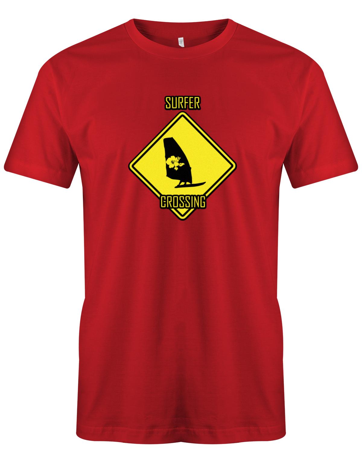 Surfer t-shirt bedruckt mit Achtung Surfer Crossing  Rot