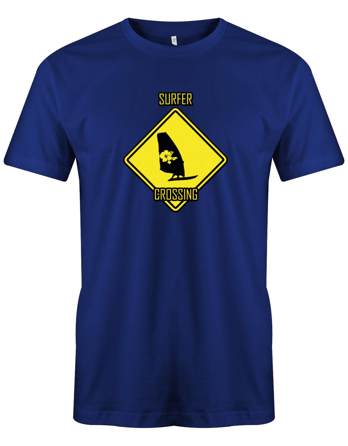 Surfer t-shirt bedruckt mit Achtung Surfer Crossing  Royalblau