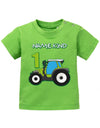 Traktor-Erster-Geburtstag-Wunschname-1-Baby-Shirt-gruen