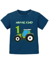 Traktor-Erster-Geburtstag-Wunschname-1-Baby-Shirt-navy