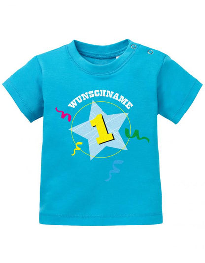 Wunschname-1-Konfetti-erster-geburtstag-Baby-Shirt-blau