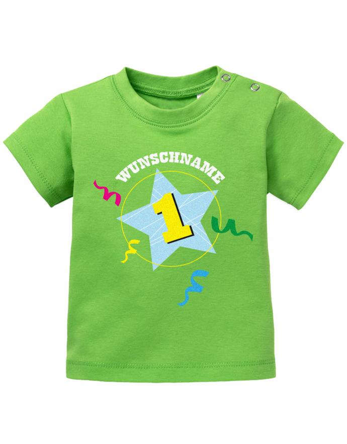 Wunschname-1-Konfetti-erster-geburtstag-Baby-Shirt-gruen
