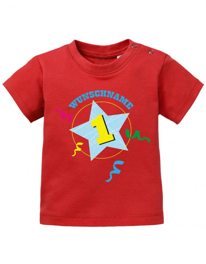 Wunschname-1-Konfetti-erster-geburtstag-Baby-Shirt-rot