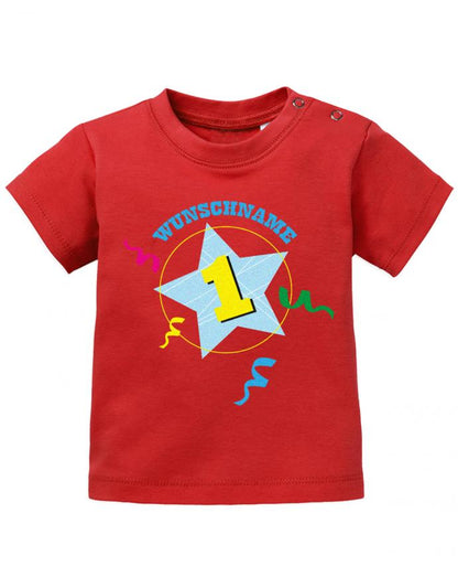 Wunschname-1-Konfetti-erster-geburtstag-Baby-Shirt-rot