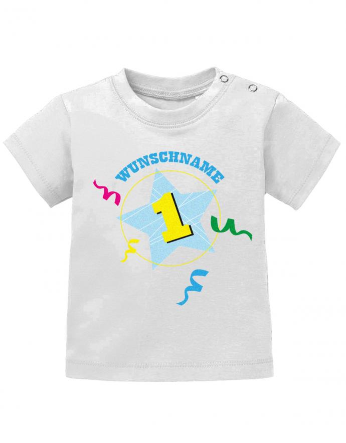 Wunschname-1-Konfetti-erster-geburtstag-Baby-Shirt-weiss