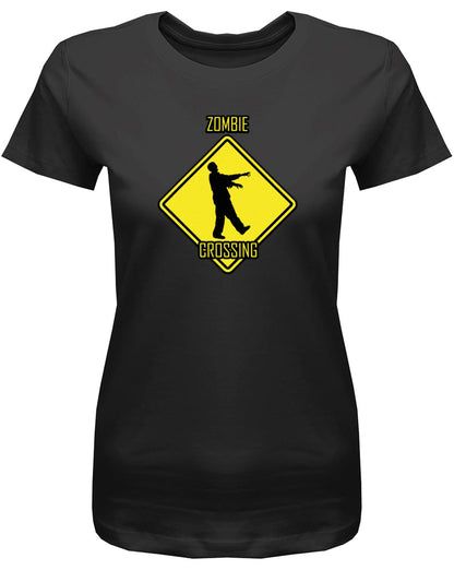 Zombie-Crossing-Shirt-Damen-Halloween-Schwarz