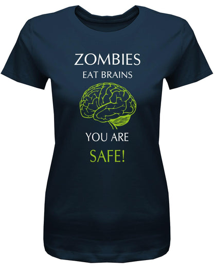 Zombies-eat-Brains-you-are-Safe-Halloween-Damen-Shirt-Navy