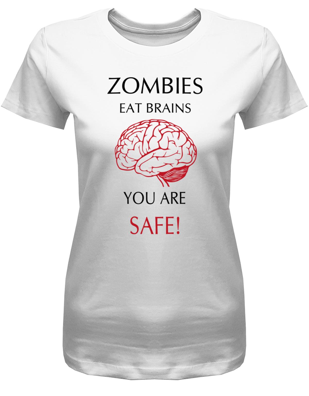 Zombies-eat-Brains-you-are-Safe-Halloween-Damen-Shirt-Weiss