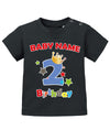 T Shirt 2 Geburtstag Junge Baby. Große Zwei mit Krone und Sternen Second Birthday. Personalisiert mit Name vom Geburtstagskind. Schwarz