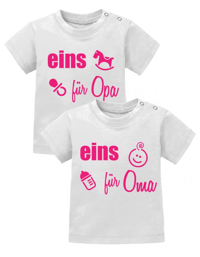 Zwillinge-Baby-Shirt-eins-f-r-Opa-Weiss-Pink