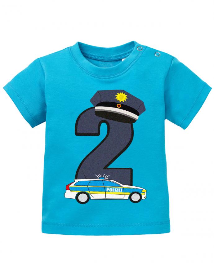 T Shirt 2 Geburtstag Junge Baby. Polizist Große 2 mit Polizeiauto und Polizeimütze. Blau