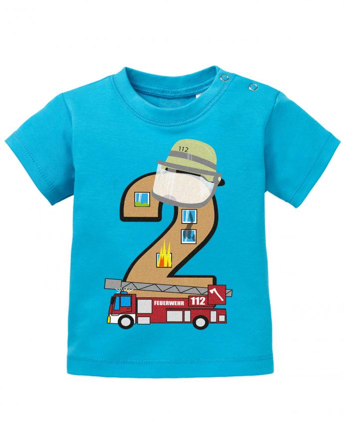 Baby-T-Shirt 2 Jahre Geburtstag mit Feuerwehr jungen-blau