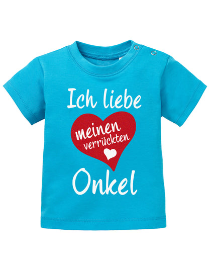 Onkel Spruch Baby Shirt. Ich liebe meinen verrückten Onkel mit großem Herz. Blau