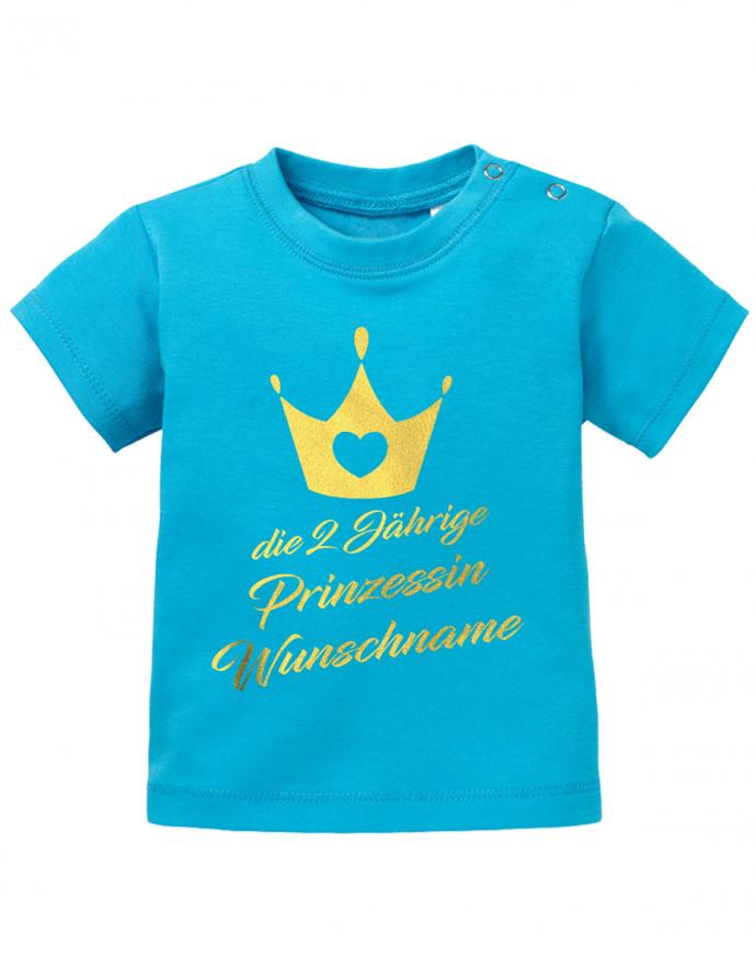 T Shirt 2 Geburtstag Mädchen Baby. Die 2-jährige Prinzessin. Personalisiert mit Namen vom Geburtstagskind. Blau