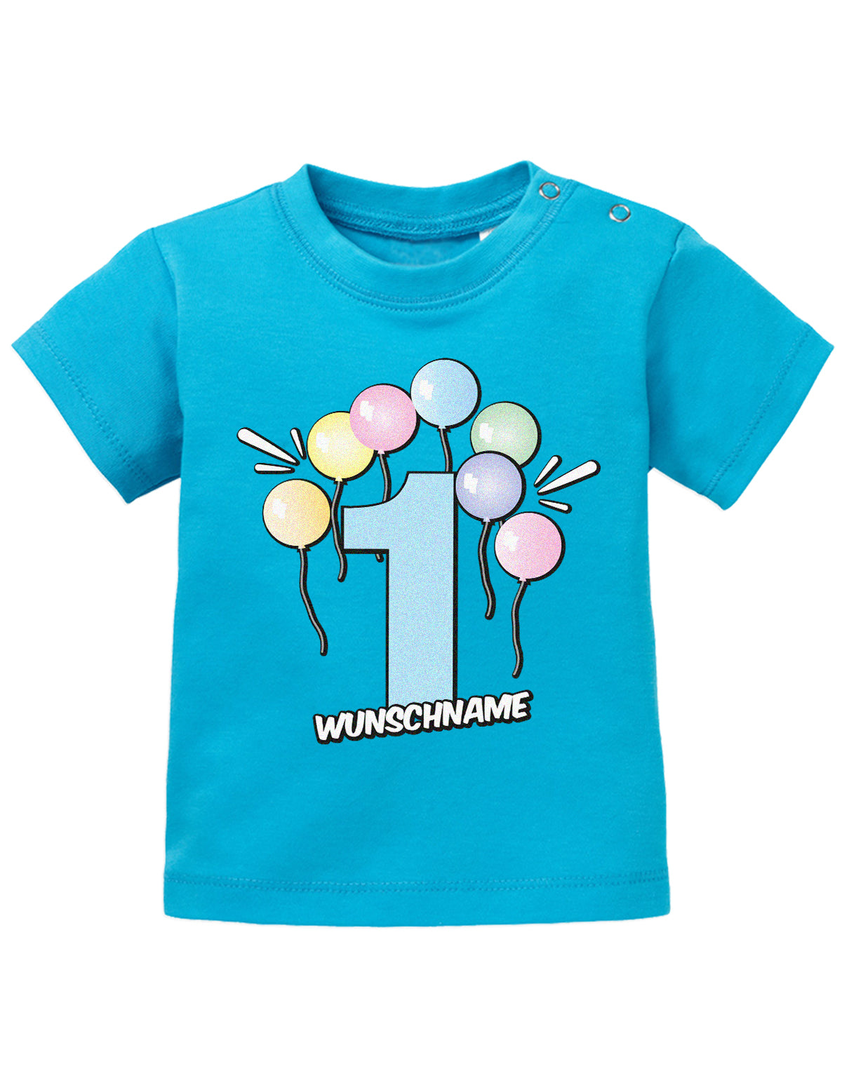 Baby T-Shirt erster Geburtstag mit Ballons und Wunschnamen-blau