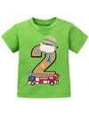 Baby-T-Shirt 2 Jahre Geburtstag mit Feuerwehr jungen-grün