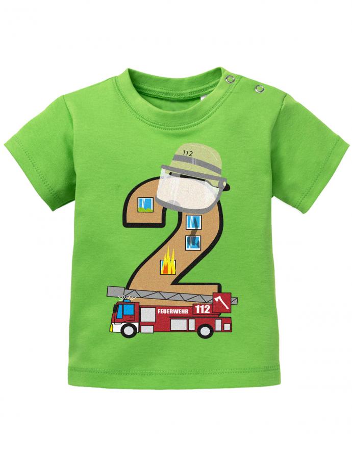 Baby-T-Shirt 2 Jahre Geburtstag mit Feuerwehr jungen-grün
