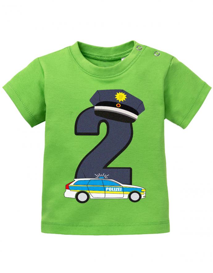T Shirt 2 Geburtstag Junge Baby. Polizist Große 2 mit Polizeiauto und Polizeimütze. Grün